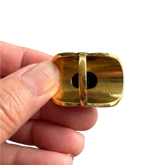 Boho Tribal Style Antique Gold Engraved Ring with Black Center Stone - Picture 4 of 6